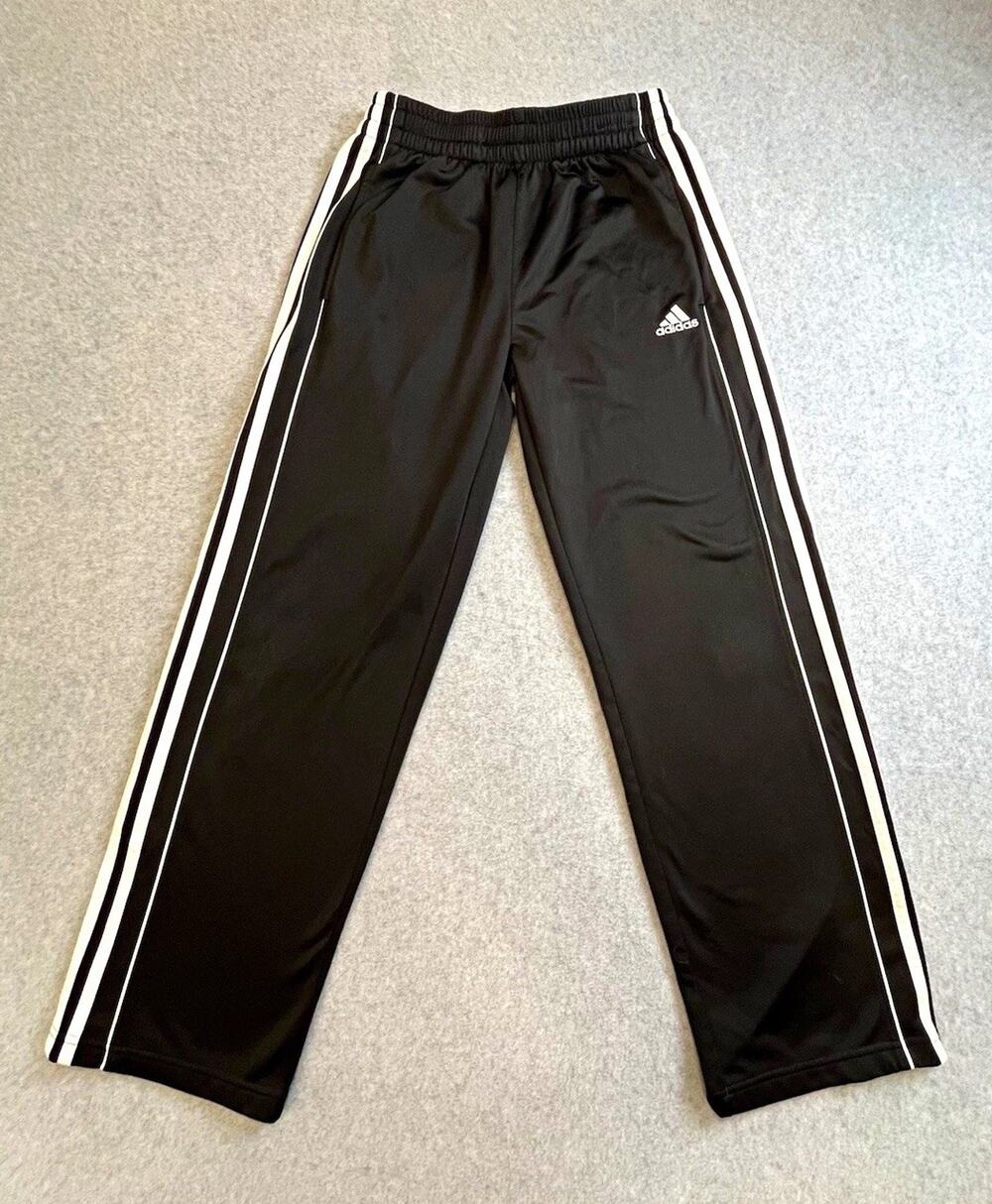 adidas Black Track Pants White 3-Stripes L Polyester Drawstring Elastic Waist